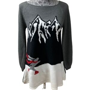𝅺STYLE & CO Womens Rabbit Ice Skating Sweater SIZE XS Long Sleeve Pullover